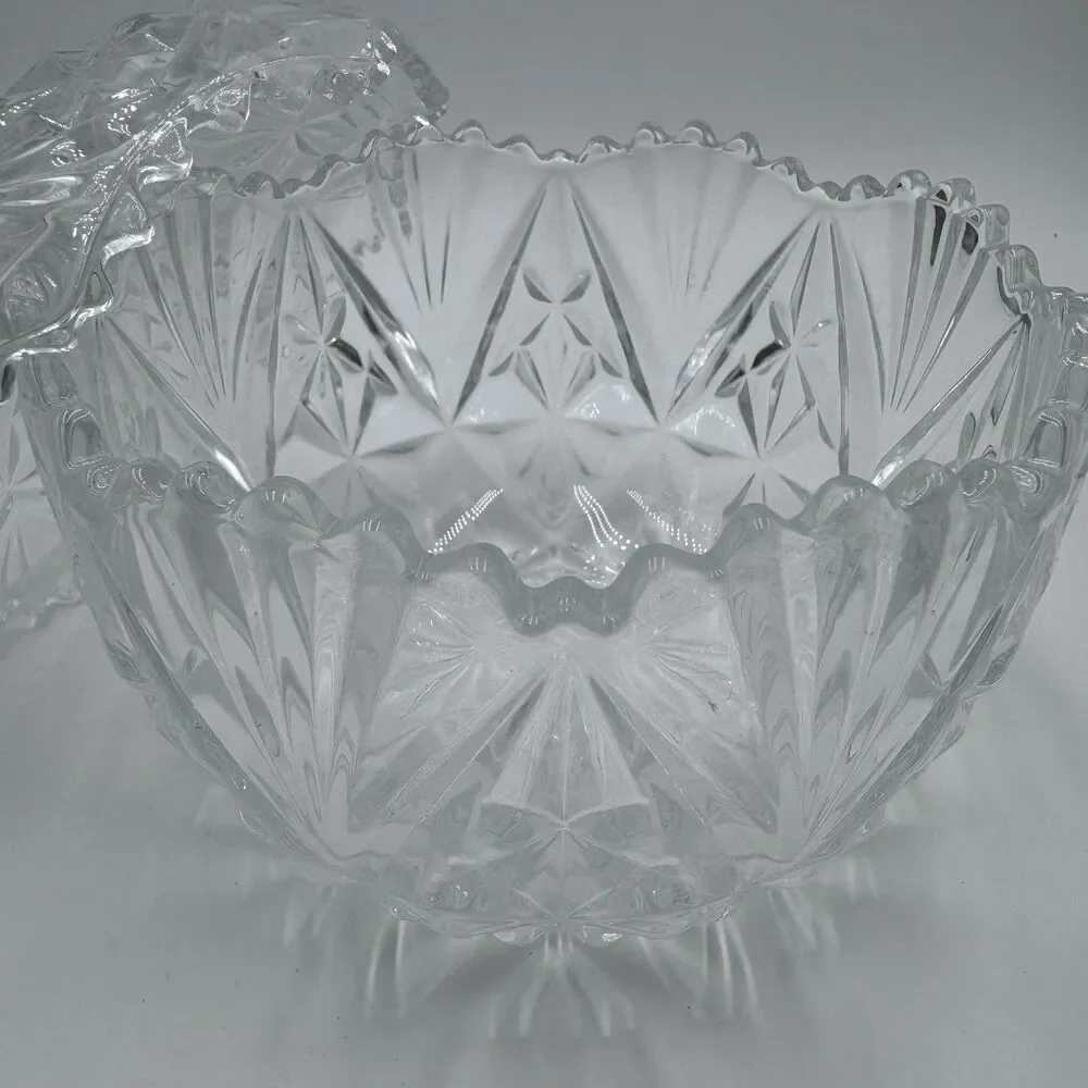 Gibson Home Jewelite Clear Cut Pressed Glass Dish with Lid 2-Piece Round
